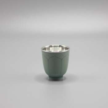 Celadon Master Cup with Sterling-Silver Inlay & Lotus Carving