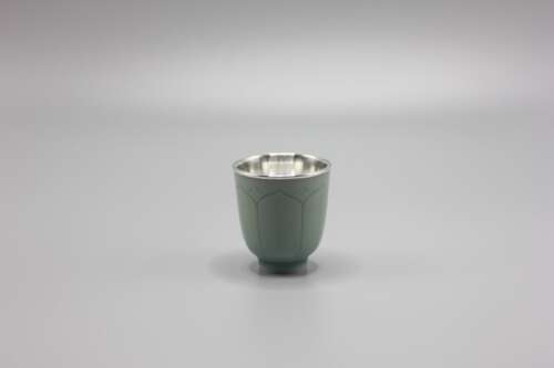 Celadon Master Cup with Sterling-Silver Inlay & Lotus Carving