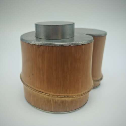 Natural Free-Form Bamboo-Clad Pewter Storage Caddy