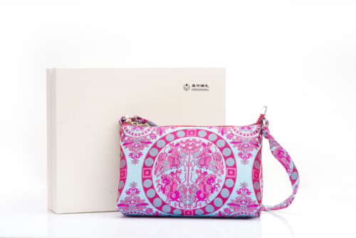Blue | Four Heavenly Kings Lion-Hunt Motif Brocade | Mini Handbag