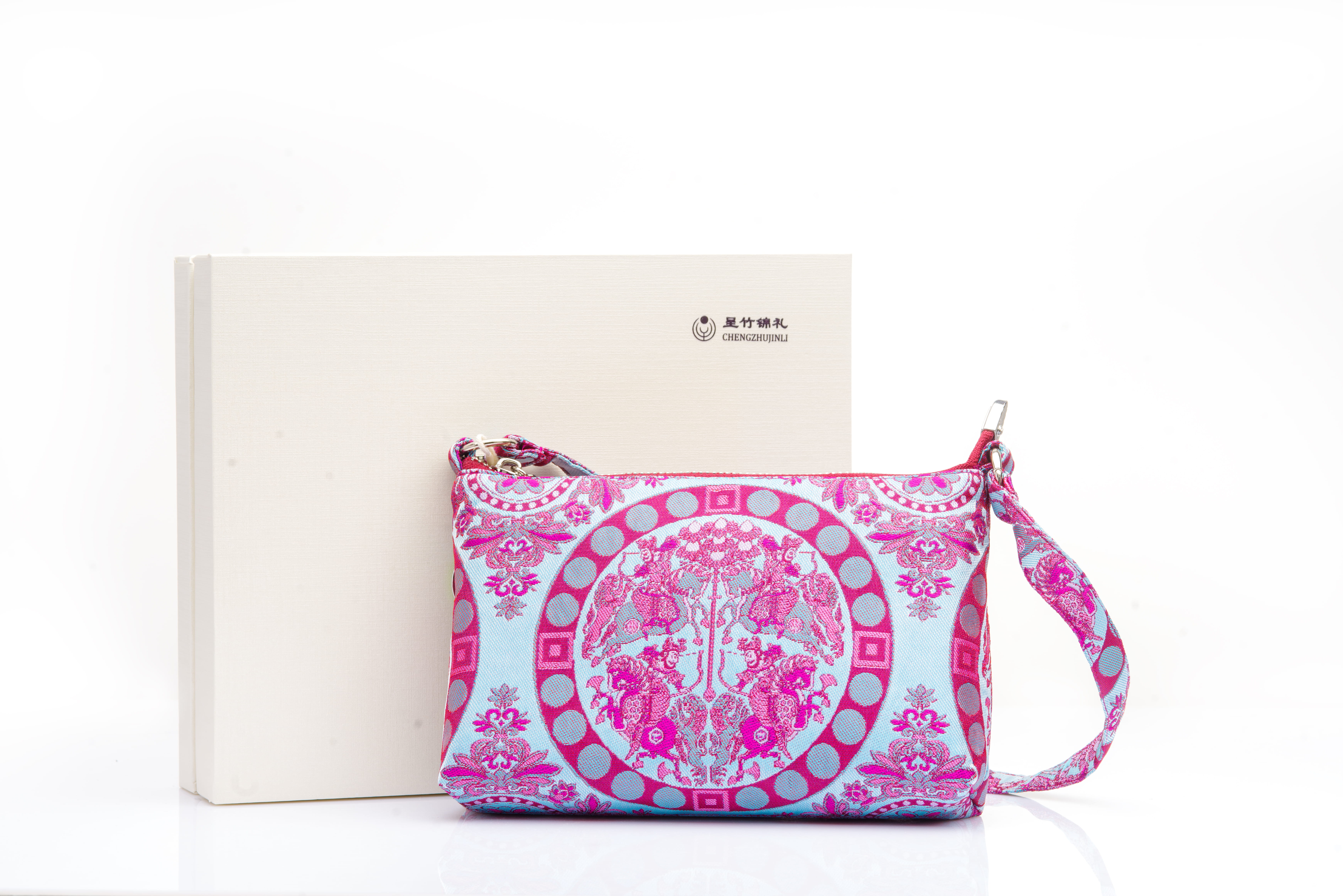 Blue | Four Heavenly Kings Lion-Hunt Motif Brocade | Mini Handbag