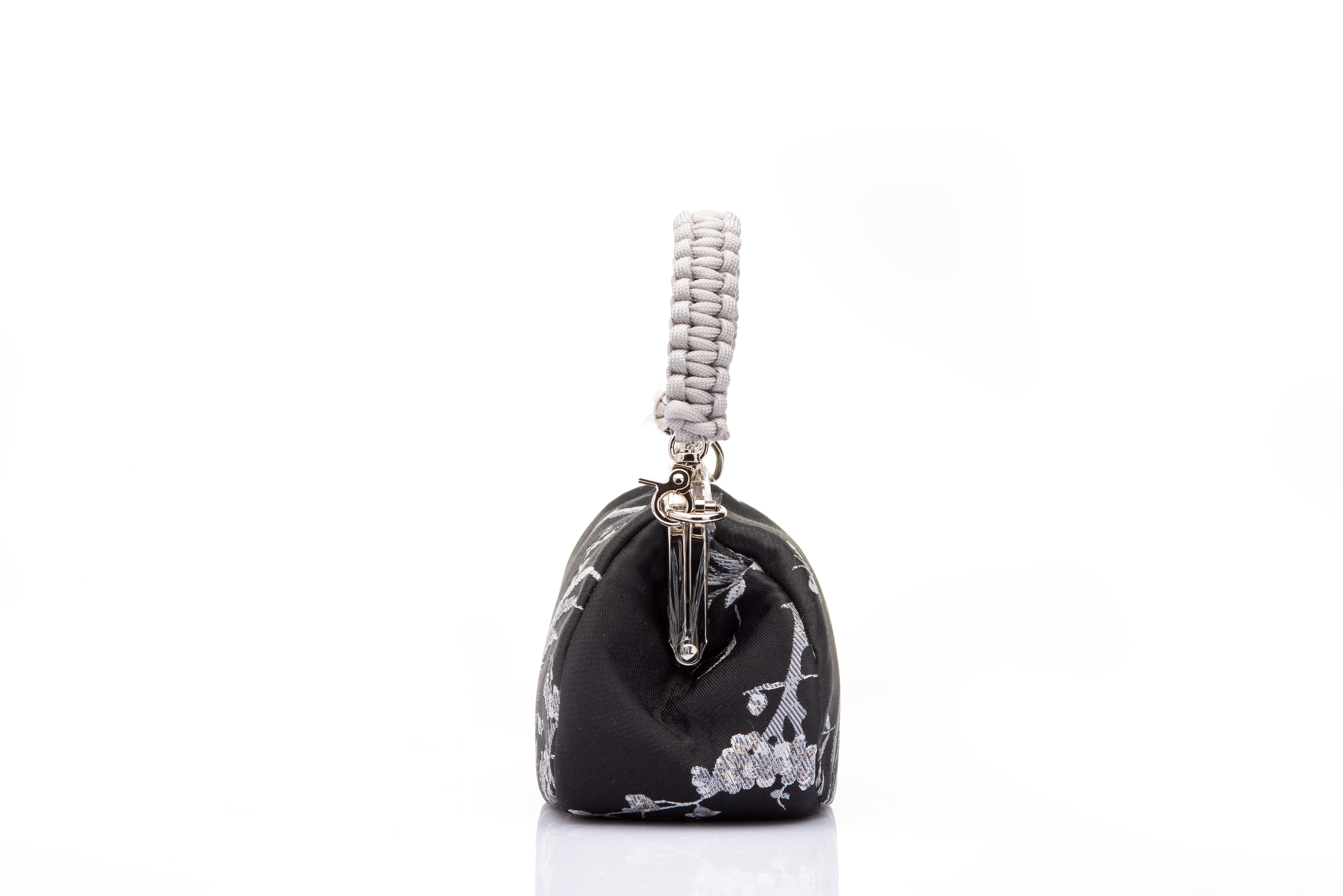 Black & Silver | "Magpies on Plum Blossoms" Jacquard Brocade | Chinese Knot Clutch - Image 3