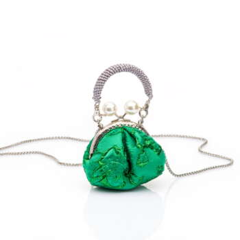 Emerald Green | Embossed Jacquard Brocade | Chinese Knot Mini Handbag