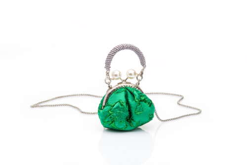 Emerald Green | Embossed Jacquard Brocade | Chinese Knot Mini Handbag