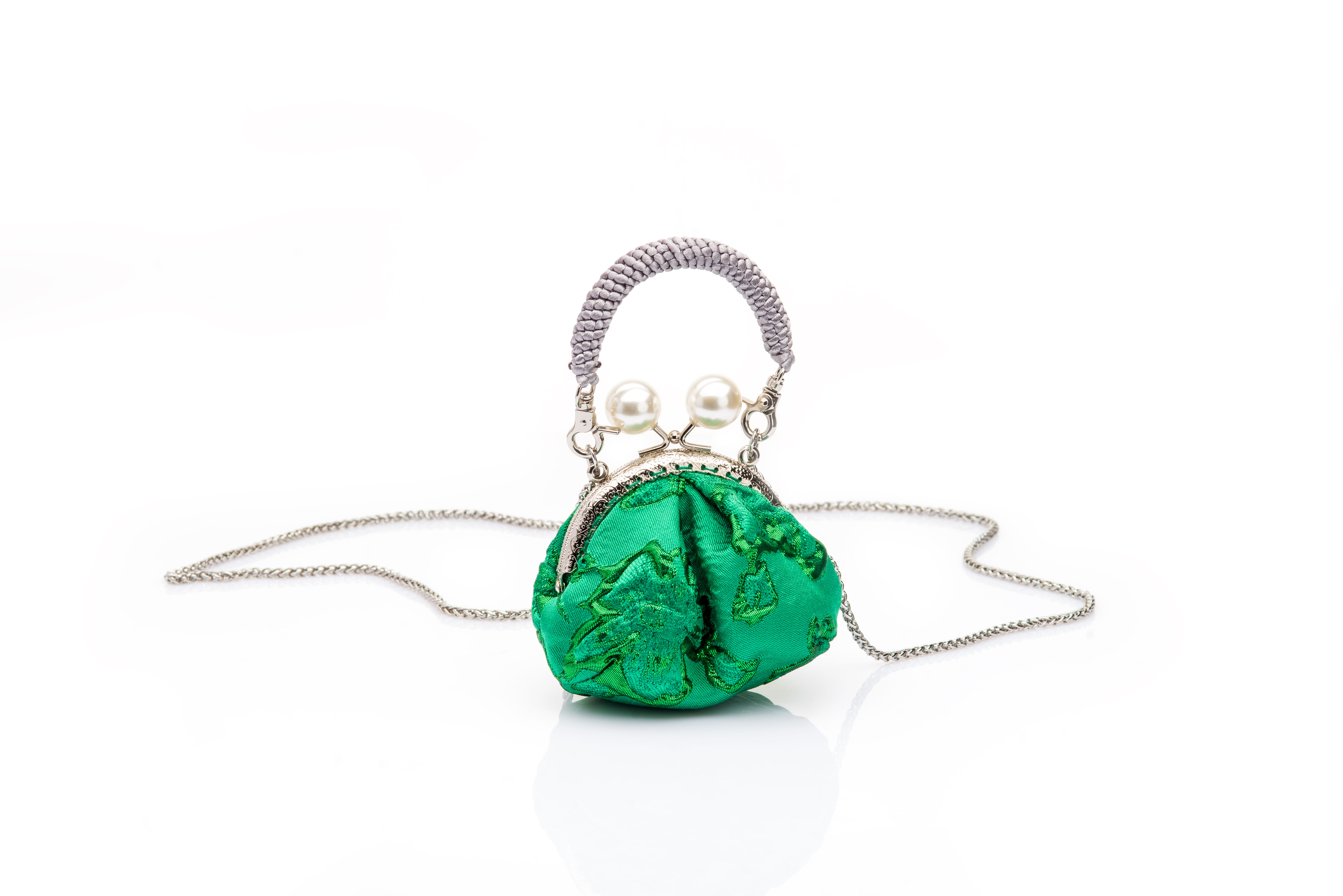 Emerald Green | Embossed Jacquard Brocade | Chinese Knot Mini Handbag