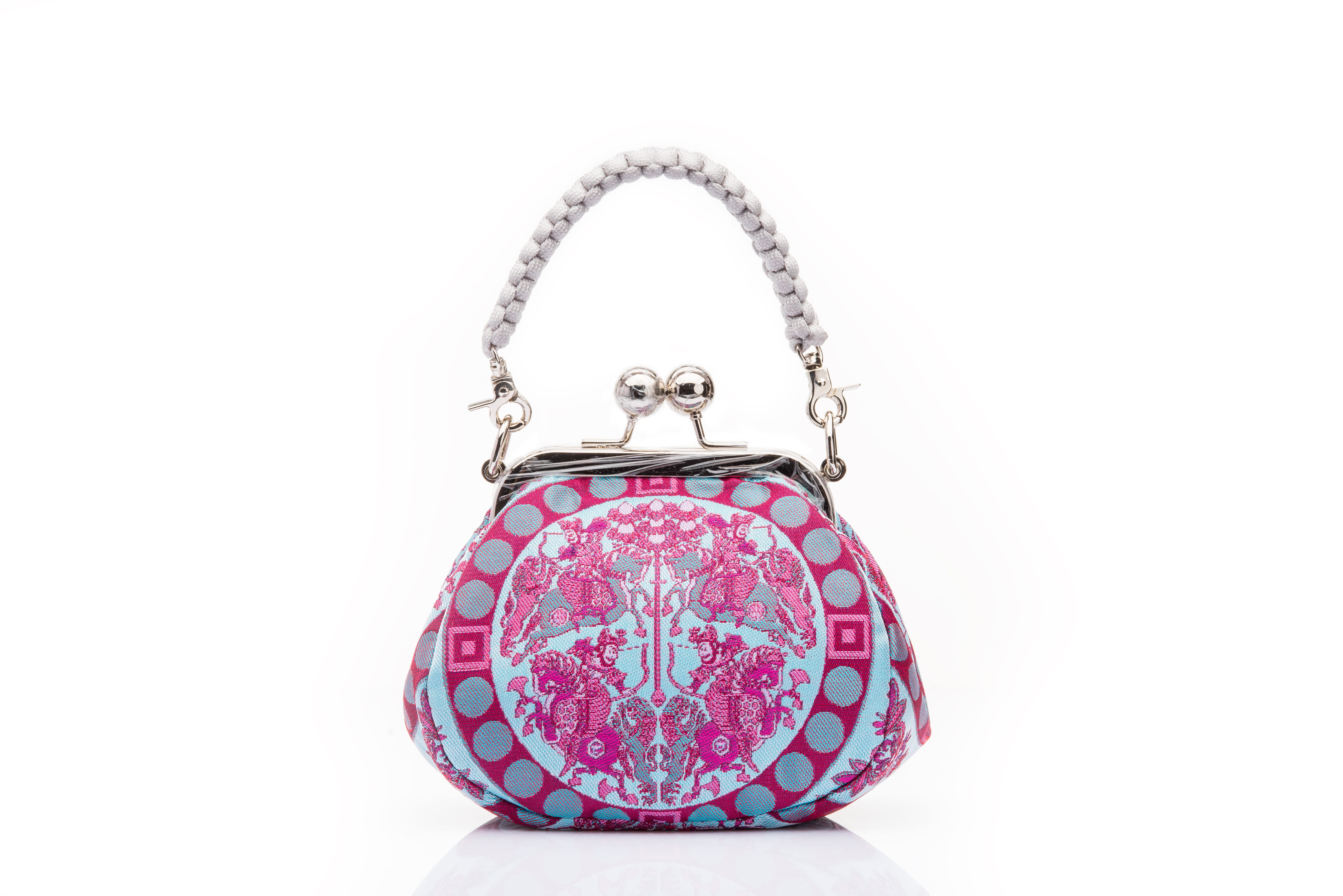 Blue | Four Heavenly Kings Lion-Hunt Motif Brocade | Chinese Knot Clutch
