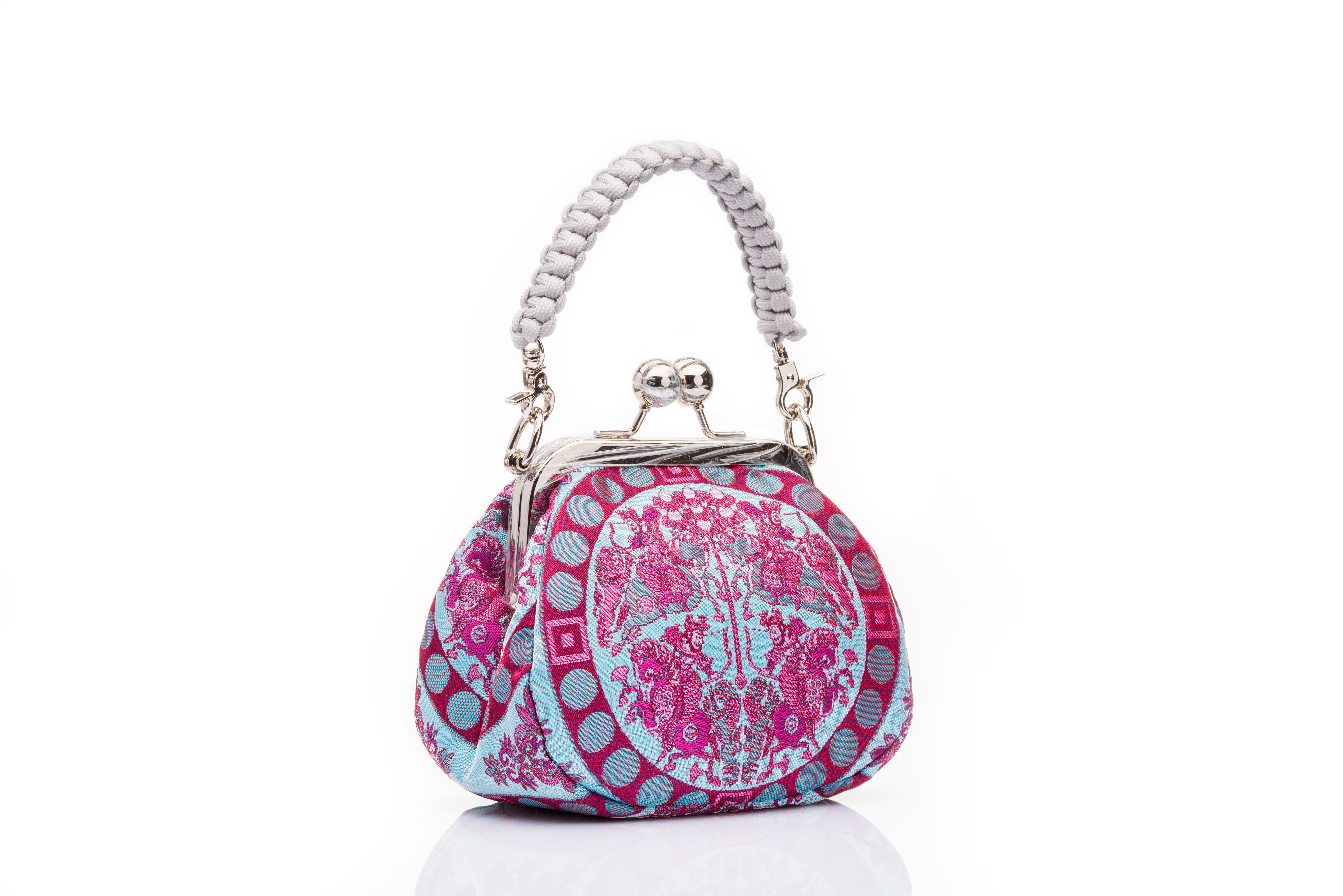 Blue | Four Heavenly Kings Lion-Hunt Motif Brocade | Chinese Knot Clutch - Image 3