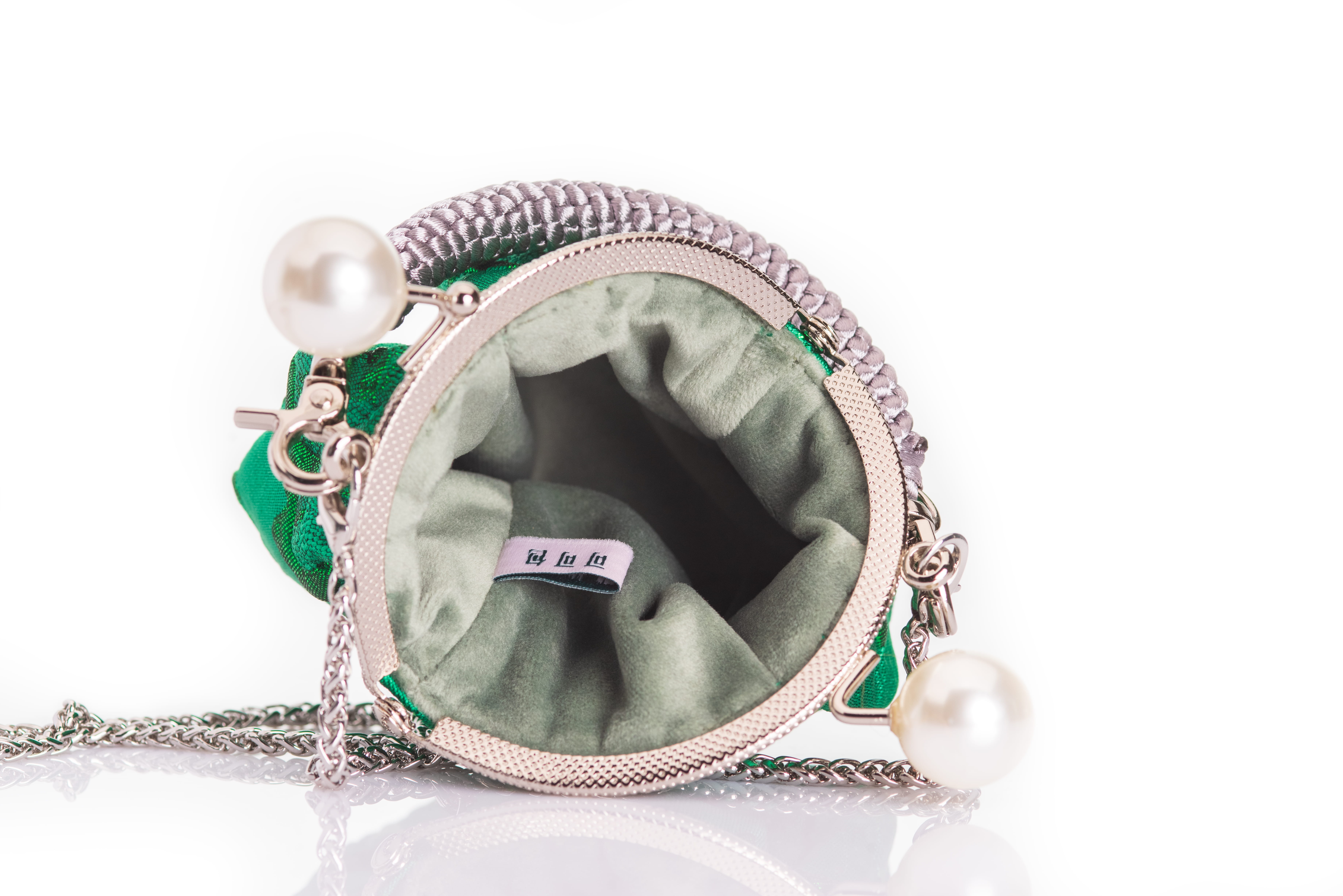 Emerald Green | Embossed Jacquard Brocade | Chinese Knot Mini Handbag - Image 3