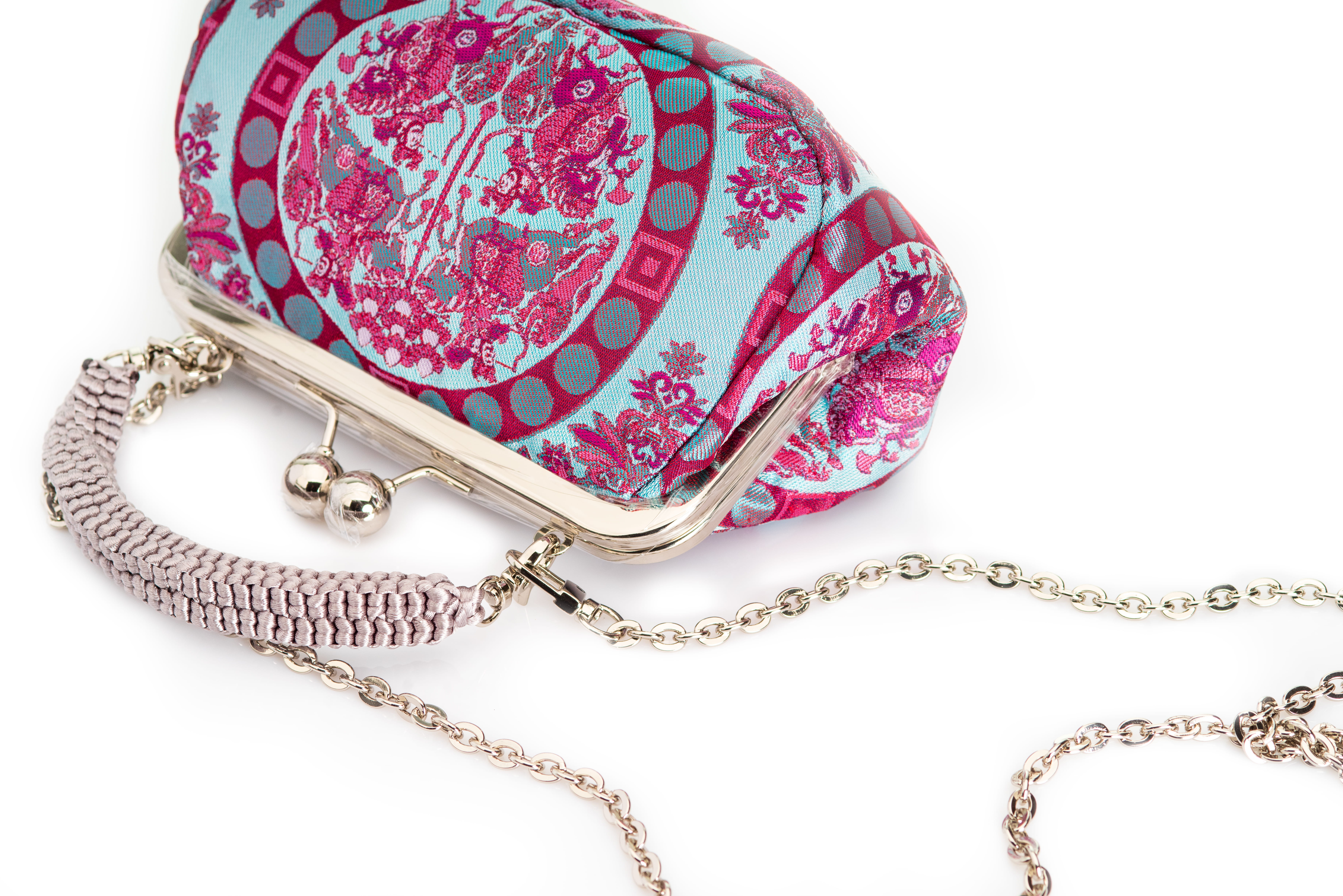 Blue | Four Heavenly Kings Lion-Hunt Motif Brocade | Chinese Knot Clutch - Image 4