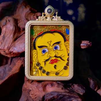 Handcrafted Cloisonné Enamel Portrait Gau Box | Yellow Jambhala | Teal