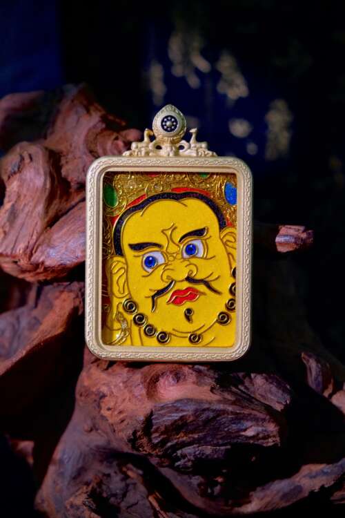 Handcrafted Cloisonné Enamel Portrait Gau Box | Yellow Jambhala | Teal