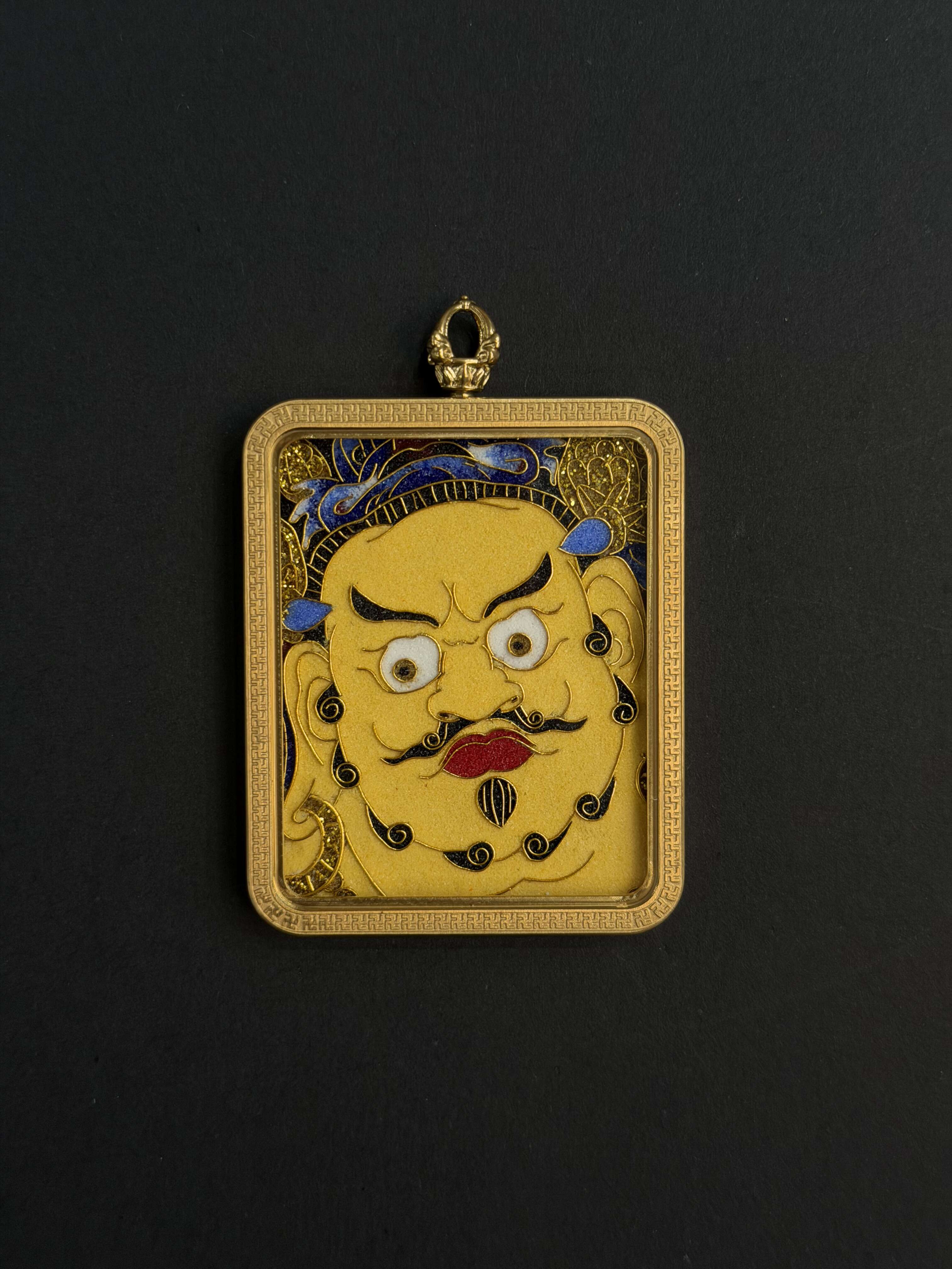 Handcrafted Cloisonné Enamel Portrait Gau Box | Yellow Jambhala | Blue - Image 2