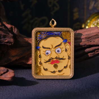 Handcrafted Cloisonné Enamel Portrait Gau Box | Yellow Jambhala | Blue