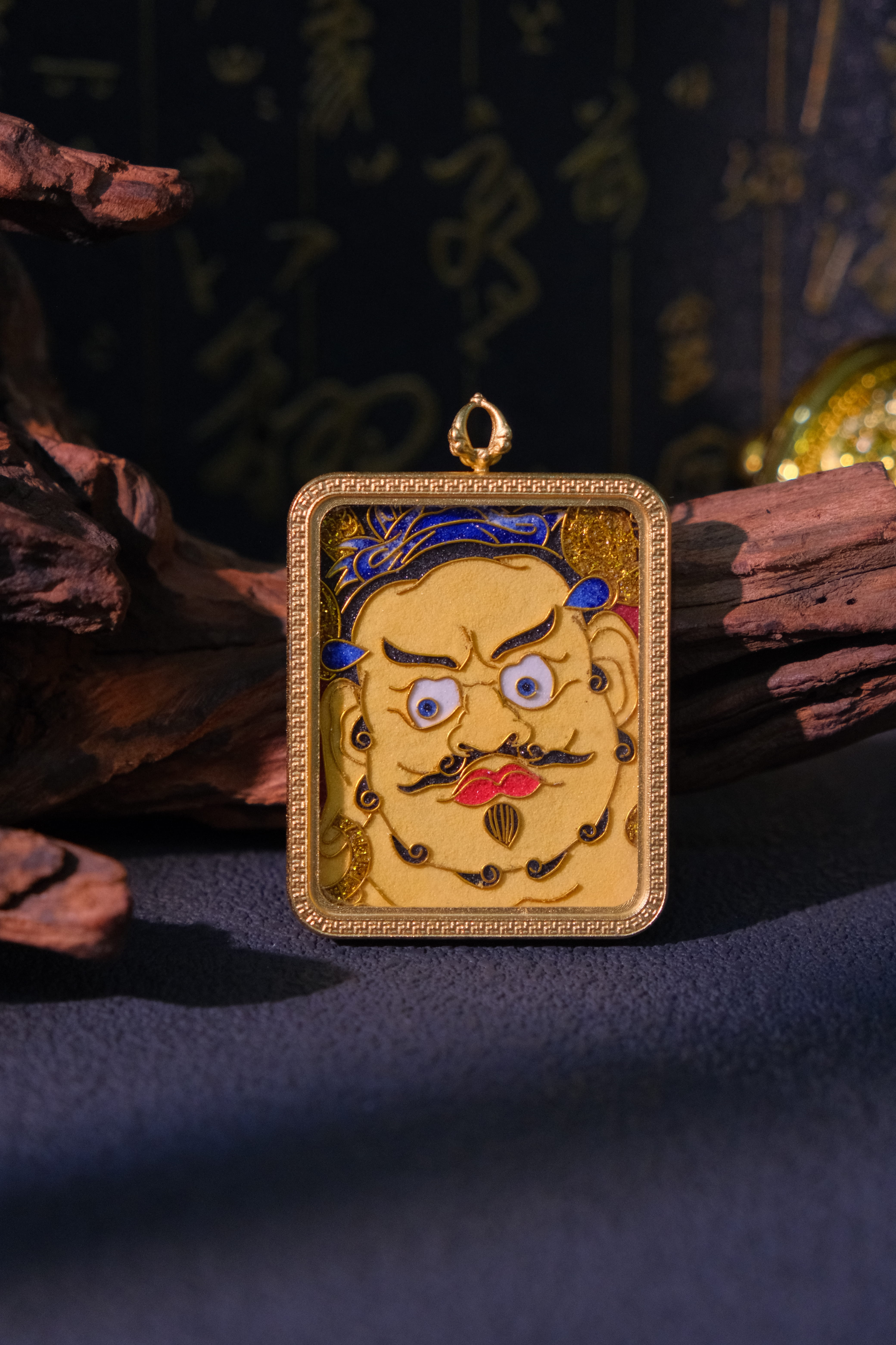 Handcrafted Cloisonné Enamel Portrait Gau Box | Yellow Jambhala | Blue