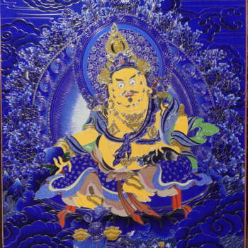 Handcrafted Cloisonné Enamel Wall Art ｜ Yellow Jambhala ｜ Blue