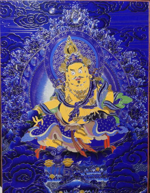 Handcrafted Cloisonné Enamel Wall Art ｜ Yellow Jambhala ｜ Blue