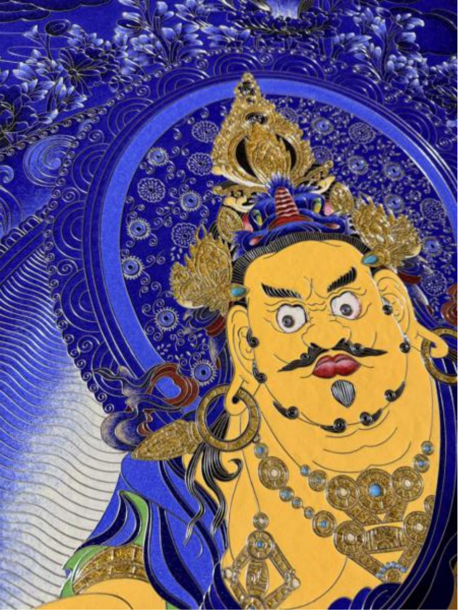 黄财神掐丝珐琅画局部特写