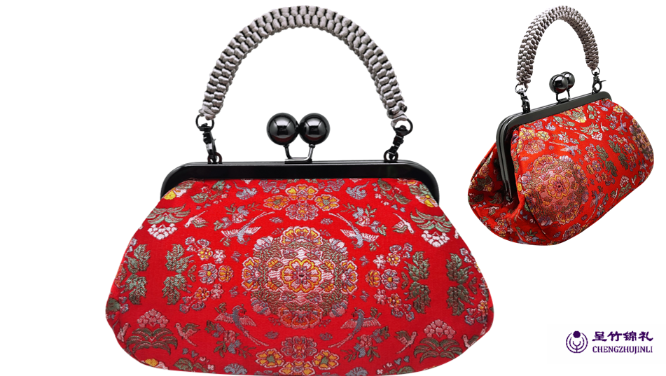 Tang Dynasty Flower and Bird Motif Authentic Shu Brocade Chinese Knot Handbag